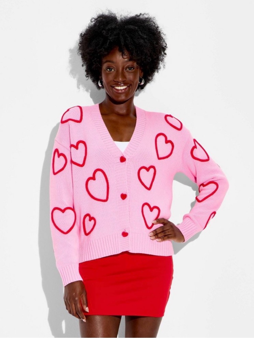 Target Pink Cardigan with Red Heart Trim b205